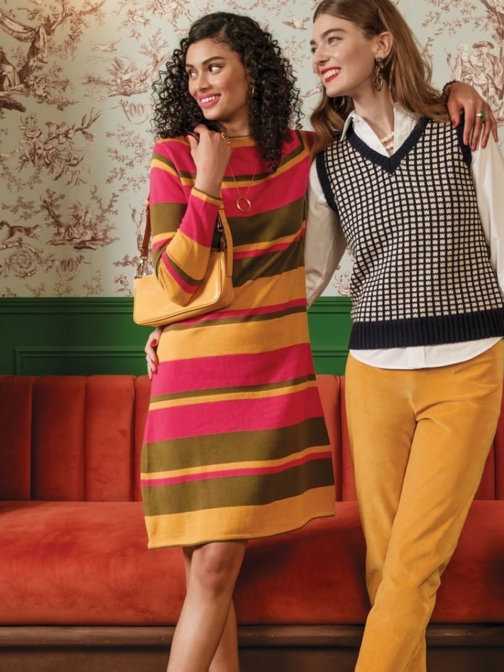 NWOT, FRANCES VALENTINE, DARLING PHOEBE STRIPE DRESS IN OLIVE AND MULTI